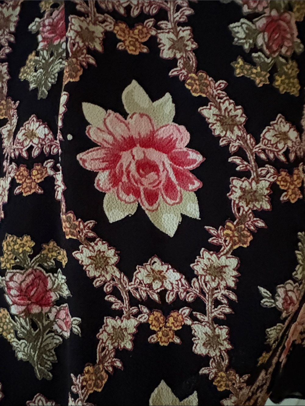Black Midi Dress with Pink Floral Pattern and V-Neckline - Picture 10 of 15